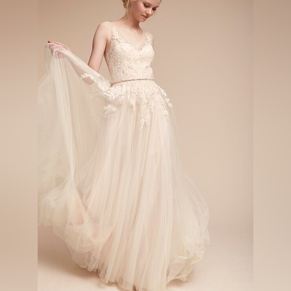 BHLDN Willowby Waters Reagan Lace and Tulle Wedding Gown - Blush - Picture 9 of 14